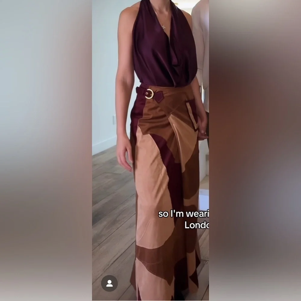 NWT Ramy Brook Jeannie Faux Suede Patchwork Maxi Skirt